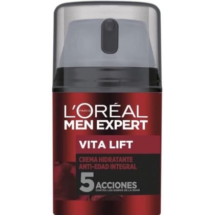 L'OREAL Men Expert crema hidratante antiedad Vita Lift, Con extracto de viña francesa, Combate 5 signos de la edad en un solo gesto, Para hombres - 50 ml