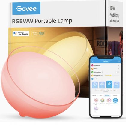 Govee Ambient Portable Luz Inteligente, Lámpara de Mesa LED Regulable Funciona con Alexa, Google Assistant y App de RGBWW Recargable, Efectos de Escena Preestablecidos para El Dormitorio